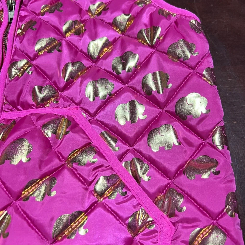 Simply Southern Womens Hot Pink Gold Elephant Quilted Puffer Vest Size Medium